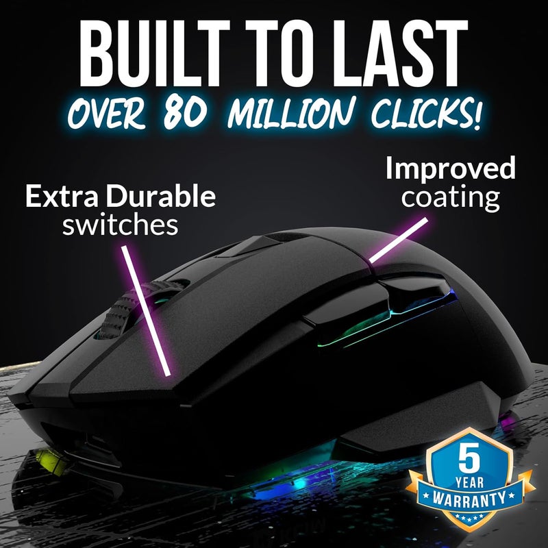 KLIM Blaze X RGB + New + Rechargeable Wireless Gaming Mouse with Charging Dock + Long-Lasting Battery + Up to 12000 DPI + Wired & Wireless Mouse PC, PS5, PS4, Mac + Black - Image 5